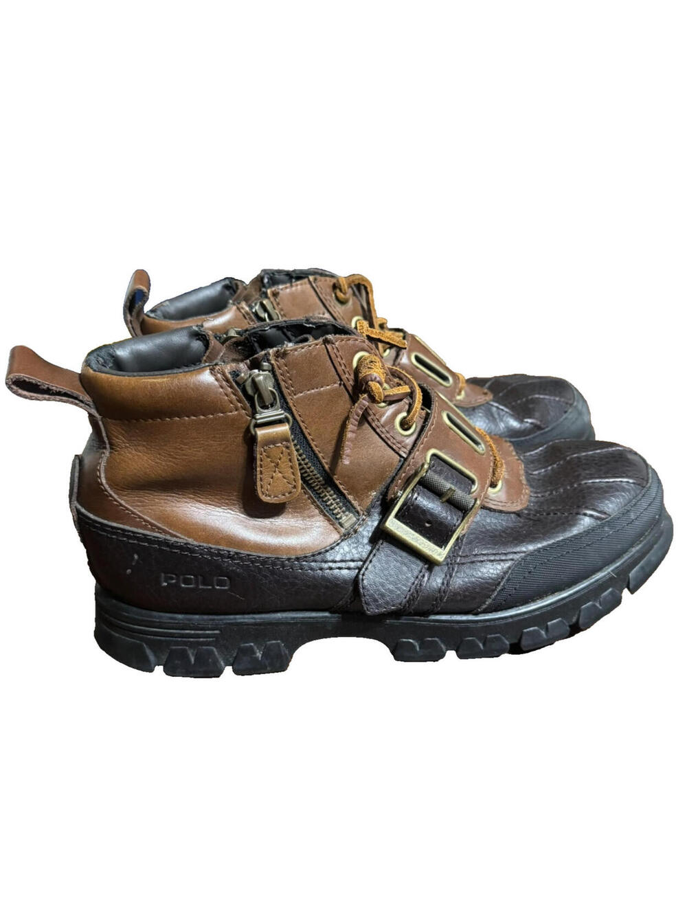 POLO RALPH LAUREN Allendale Leather Hiking Duck Boots Zip Mens Size 8.5 D *READ